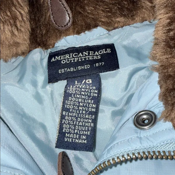 American Eagle Outfitters Blue Puffer Jacket with Brown Fur Lining - Image 6