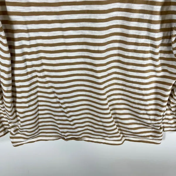 J. Jill Striped Cotton Long Sleeve Tee Brown White Boat‎ Neck Petite Medium - Image 3