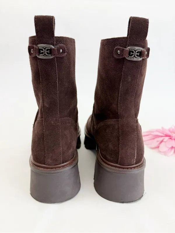 Sam Edelman Cooper Lug Sole Bootie Ankle Boots Chocolate Brown Suede Leather Zip - Image 6