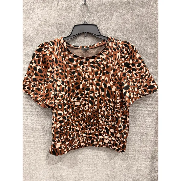Ann Taylor Factory Women Top L Brown Leopard Puff Sleeve Knit Animal Print - Image 3