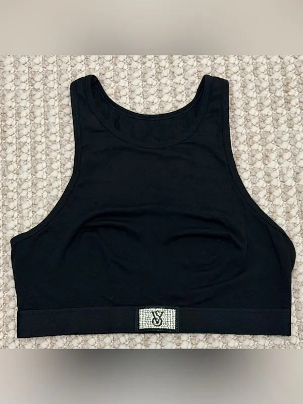 Victoria's Secret Shine Patch High-Neck Racerback Bralette Size Medium black - Image 3