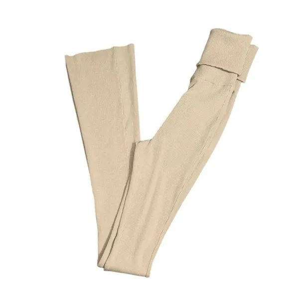 Zara Beige Fold over Ribbed Flared Stretchy Cotton Blend Leggings(Size Small) - Image 2