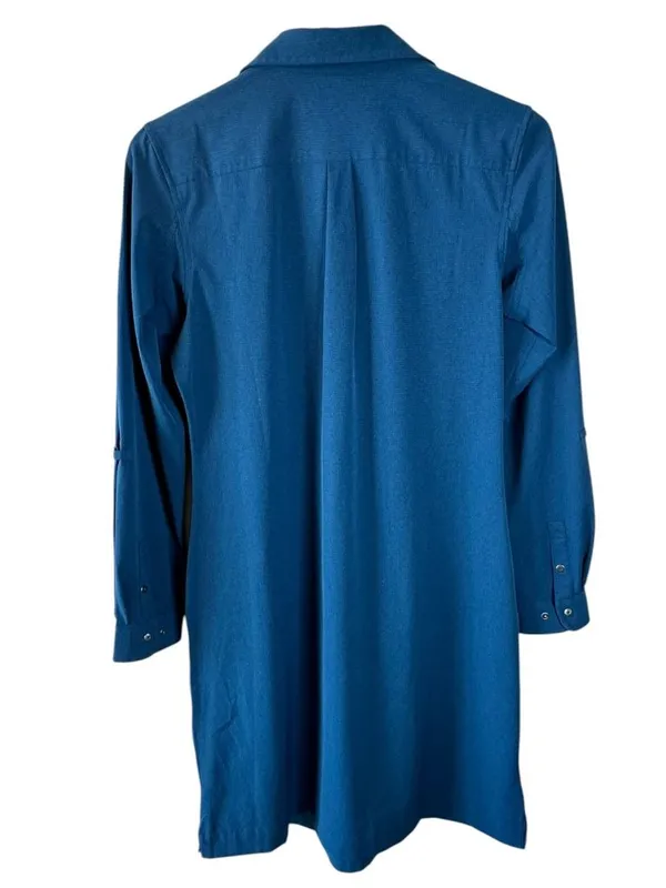 Duluth Trading Blue Performance Shirt Dress Collared Long Sleeve Pockets Size S - Image 4
