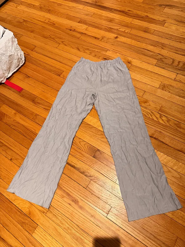 NWOT Zara Drawstring tie gray crinkled-finish wide-leg trousers pullover tired S trousers pants - Image 4