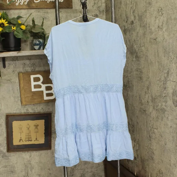 NWT Gl By Gibson Look Split Neck Tiered Easy Fitting Dress 14194 M Light Blue - Image 3