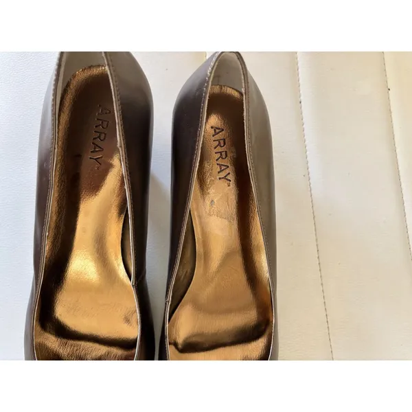 Array Bronze Metallic Leather‎ Kitten Heel Pumps Round Toe Shoes 9M 180379 - Image 3