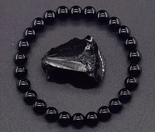 Unisex Black Onyx Stone 8mm Bead Bracelet Bohemian Inspired - Image 2