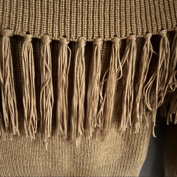 Angashion Off Shoulder‎ Fringe Gold Sweater - Image 3