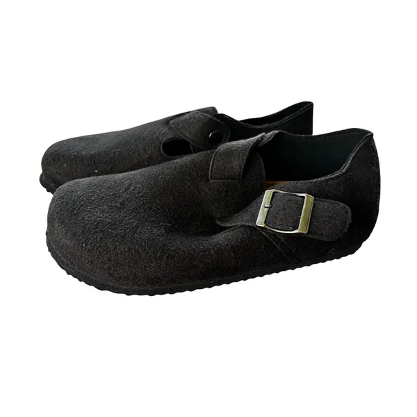 Torotto Black Felt Clog Mules Women‎ 6.5 EU 37 Cork Footbed Buckle Strap New - Image 2