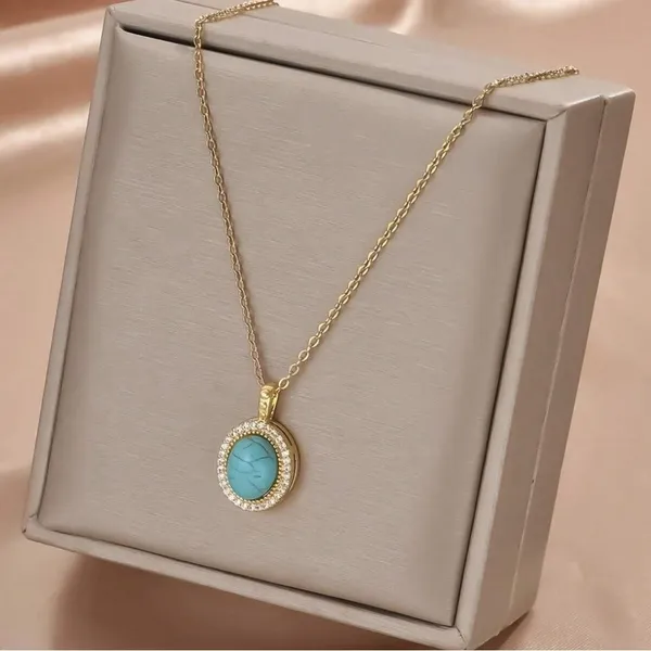 Elegant Turquoise Pendant Necklace Blue - Image 2