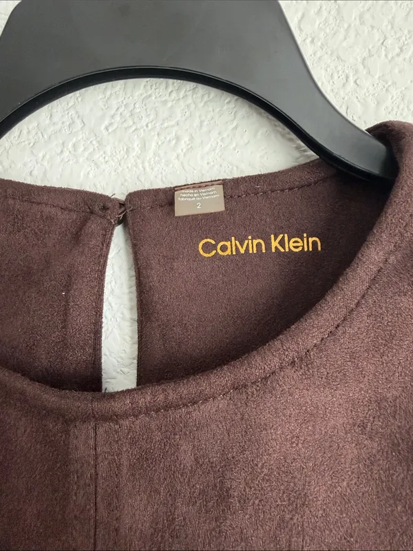 Calvin Klein Crewneck Two-Tone Brown Shift Short Dress, Size 2, NWT - Image 7