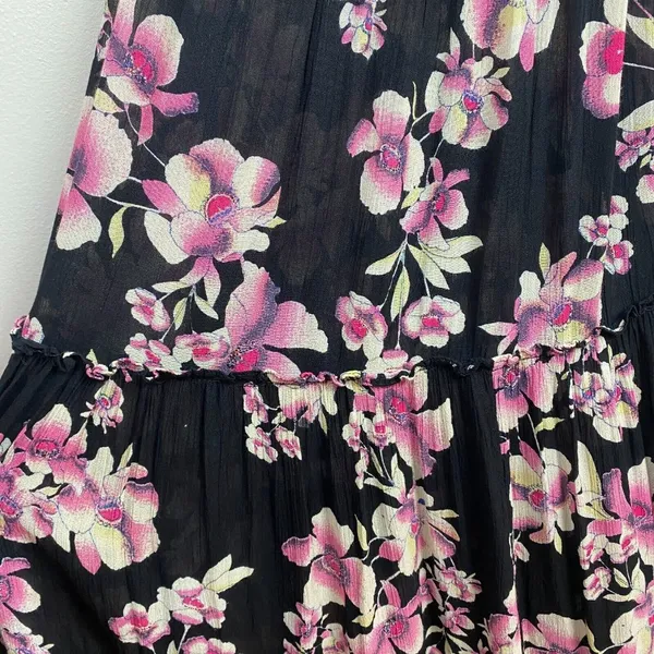 Intimately Free People Garden‎ Party Floral Maxi Dress S Smocked Black Pink Tie - Image 3