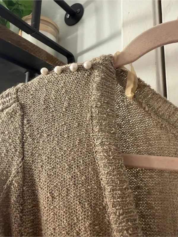 Vintage 70’s Just Mort Beaded Sleeve Knit Sweater Dress - Taupe - Image 7