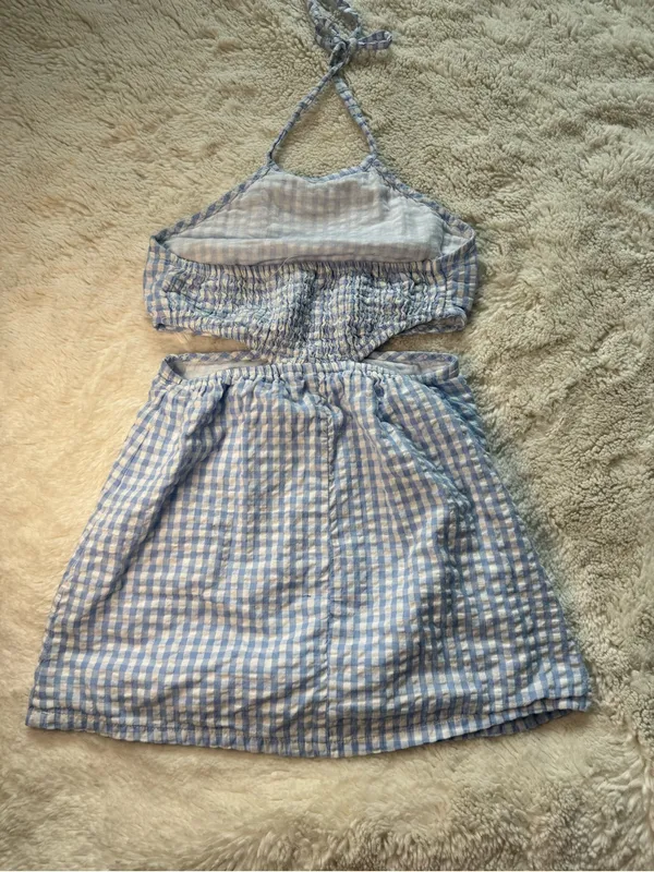 Sim & Sam Blue & White Gingham Halter Mini Dress Size S - Image 2