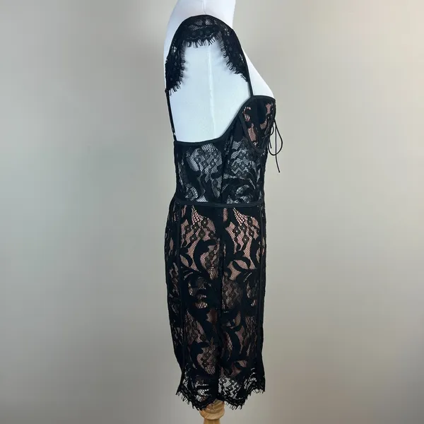 Tobi‎ Slip Dress Womens Medium Black Lace Nude Sheath Mini Date Night Club Chic - Image 7