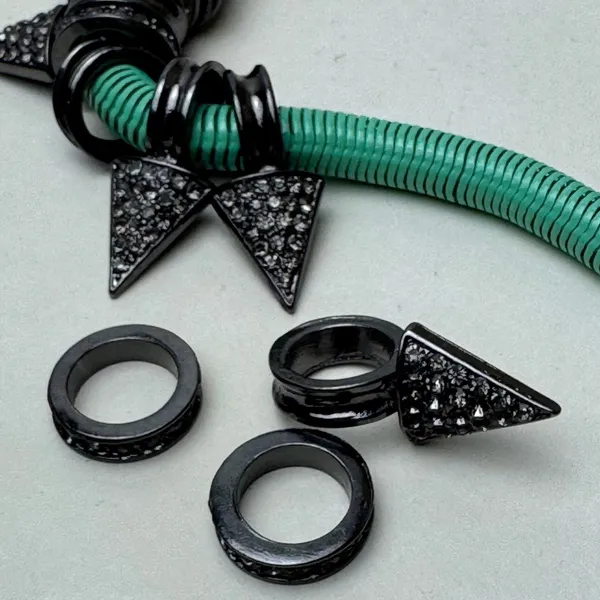 Aqua‎ Ribbed Cord Statement Necklace Gunmetal Triangle Crystal 20" Whimsigoth - Image 4