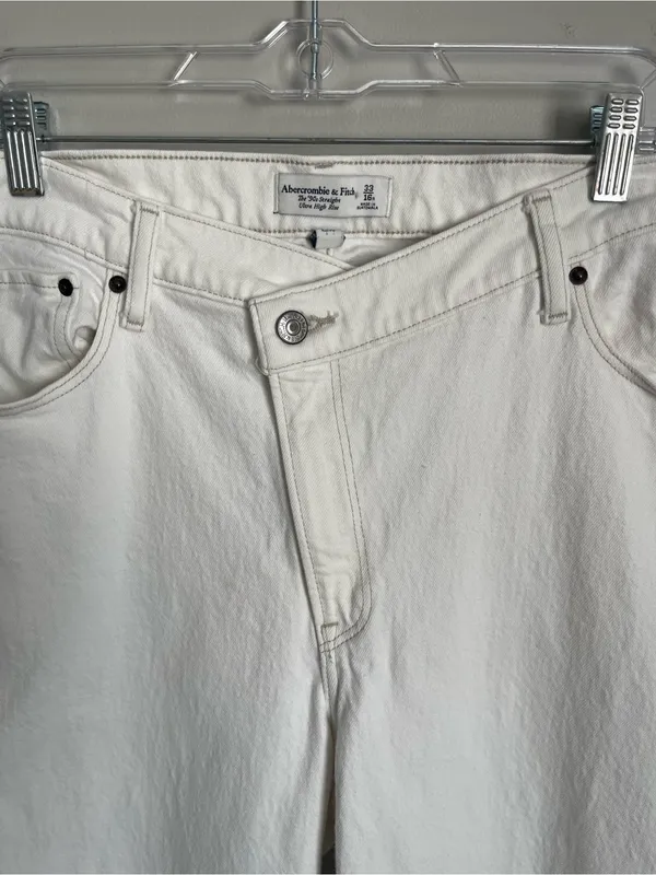 ABERCROMBIE & FITCH White The 90s Straight Ultra High Rise Denim Jeans Sz 16 - Image 3
