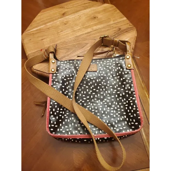Fossil Keyper Coated Canvas Black & White Polka Dot Crossbody Purse Shoulder Bag - Image 5