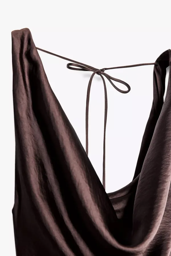 Zara Elegant Brown Sleeveless maxi stin effect Dress holiday party cocktail - Image 3