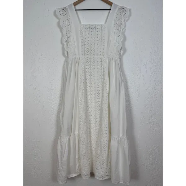 English Factory Eyelet Sleeveless Square Neck Maxi Dress in White Size Large - Image 6