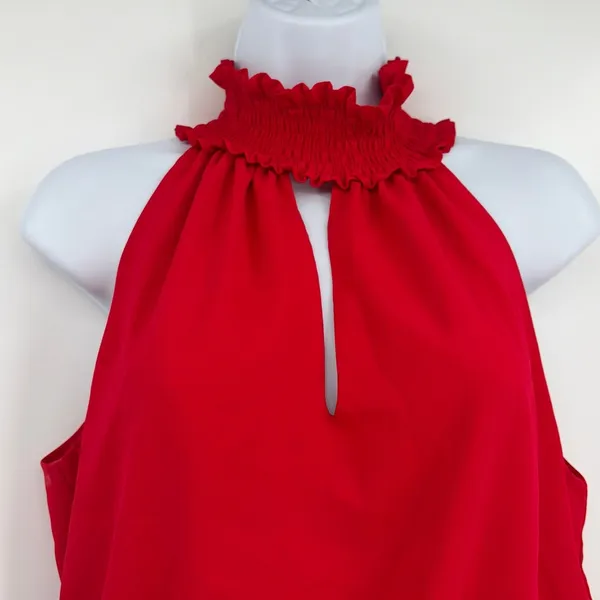 Amanda Uprichard Halter Mini Dress Sz M Quiet Luxury Paris Smocked Drop Waist - Image 3