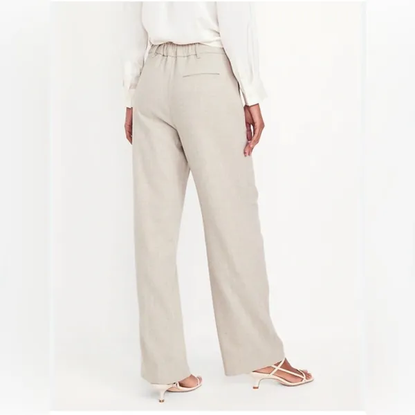 Old Navy Taylor Extra High Rise Beige Herringbone Wide Leg Full Length Trousers - Image 4