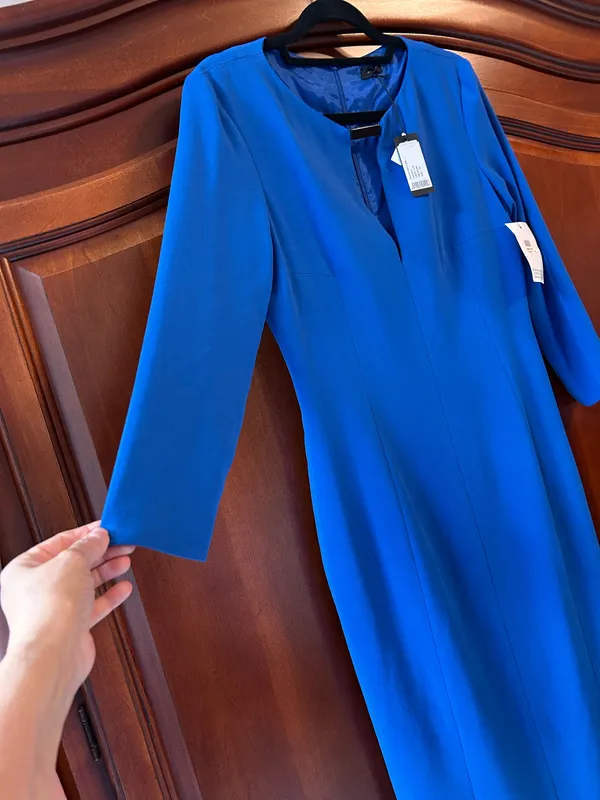 Joseph Royal Blue Midi V-Notch Sheath Dress - Image 3