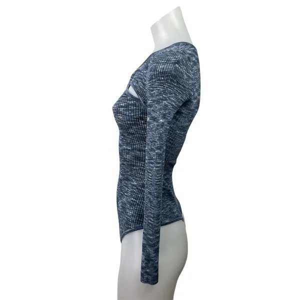 Abercrombie & Fitch O-Ring Blue Space Dye Long Sleeve Cutout Sweater Bodysuit XS - Image 2
