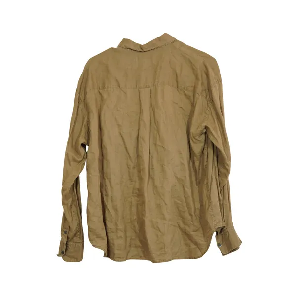 Uniqlo Women's Medium Premium Linen Long Sleeve Button Down Shirt Brown Chic - Image 6