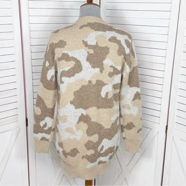 Lucky Brand Dessert Camo V Neck Long Cardigan Sweater Tan Cream‎ Small - Image 4