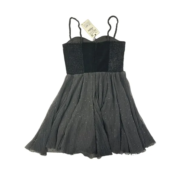 Zara - Velvet Corset Top Pleated Mini Dress in Black - Image 4
