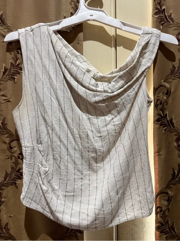 Mustard Seed Off-Shoulder Ribbed Pinstripe Crop Top - White - Image 2