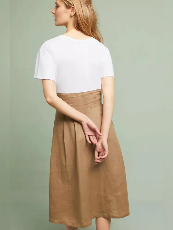 Eri + Ali Grace Corset Midi Dress Small Anthropologie Linen Cotton Lace Up Waist - Image 3