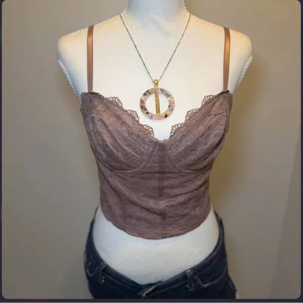 Haute Monde Lace Corset Crop Top Bustier Brown Coquette Y2K‎ - Image 2