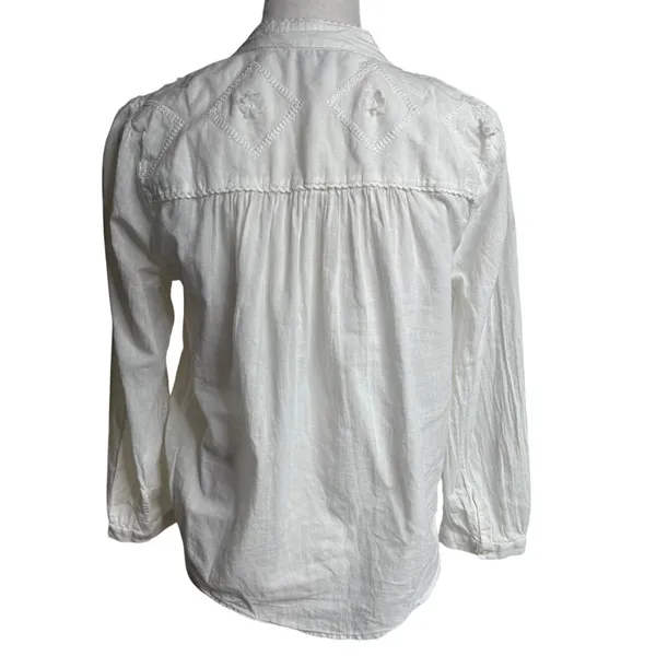 Lucky Brand Embroidered Cotton Blouse White XS Romantic Boho Prairie - Image 4