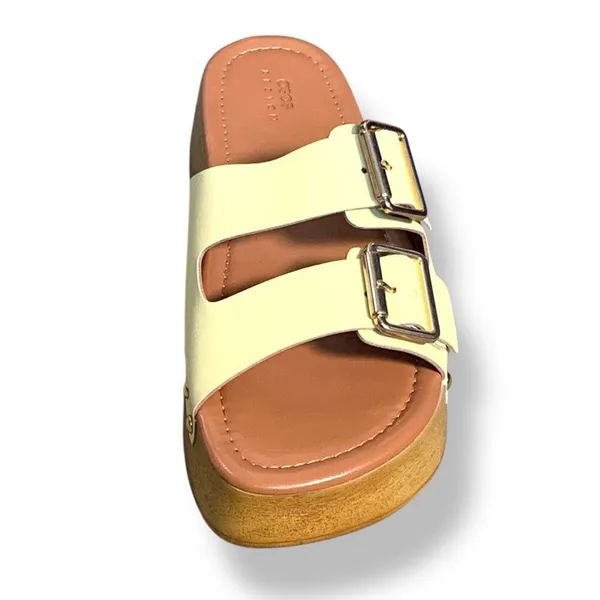 ASOS DESIGN Pale Yellow Flatform Open Toe Clogs Double‎ Buckle Detail Size 7 New - Image 4
