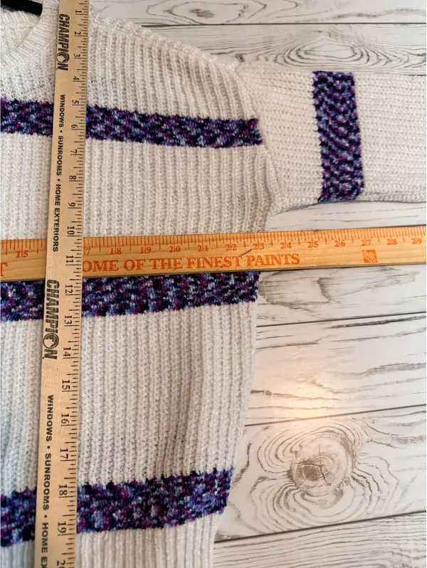 Blush & Bloom Women’s M Ivory Chunky Knit Purple Stripe Oversized Cozy Sweater - Image 10