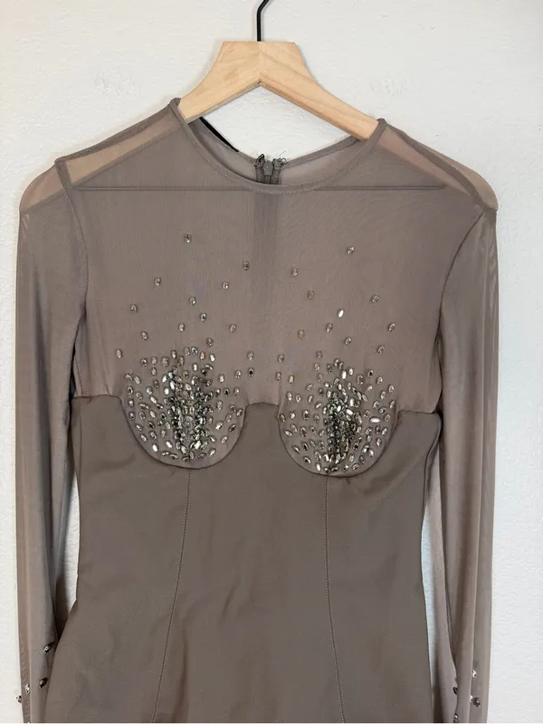 House Of CB Matrush Taupe Crystal Embellished Mini Dress size Small $299 - Image 8