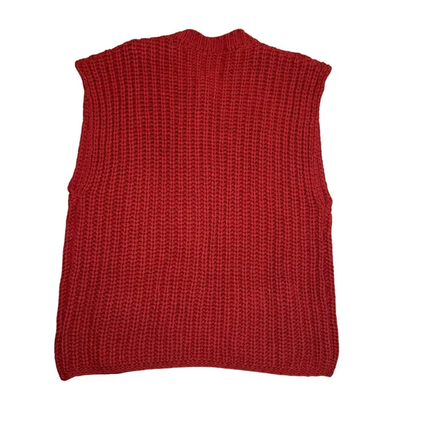 VICI Womens Rust Red Chunky Shaker Knit Button Front Sweater Vest Gold Buttons L - Image 3