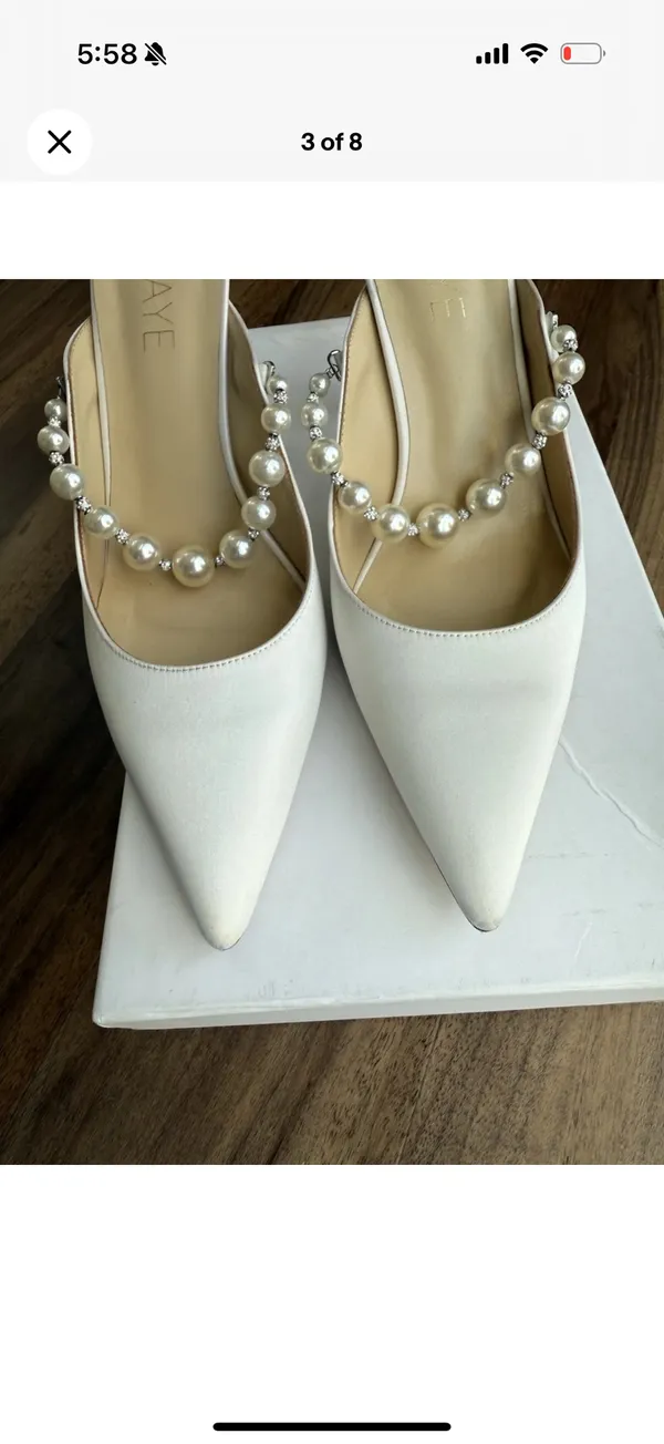 Raye Heels Revolve white with pearl strap - Image 2