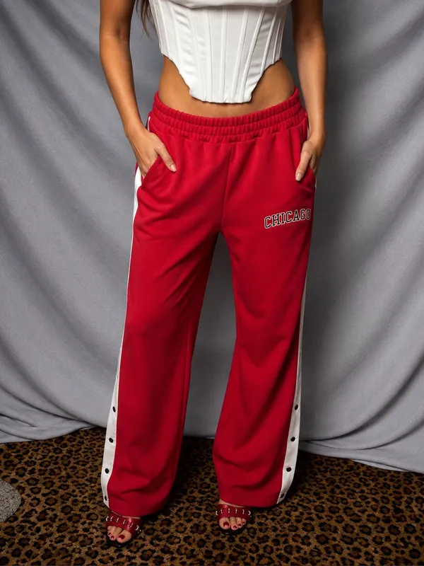 Y2k low rise baggy Chicago Embroidered Red Women's Jogger Pants - Image 2