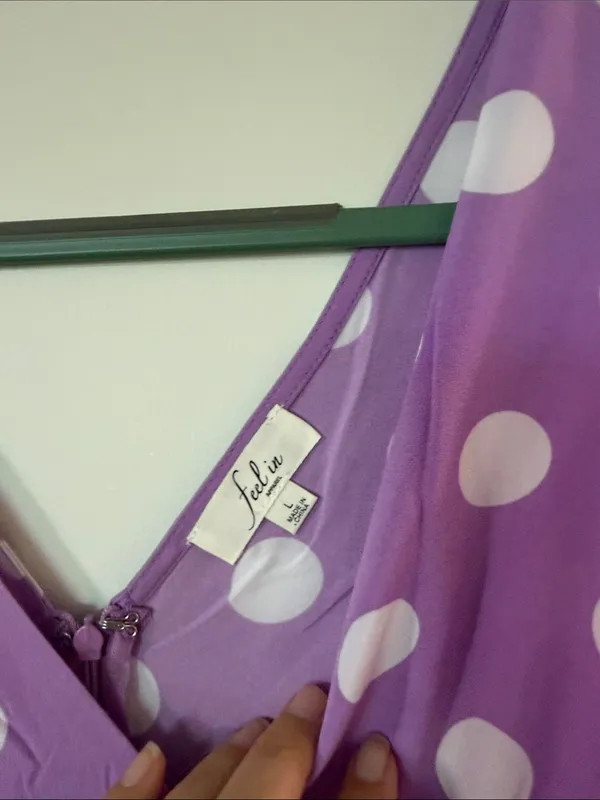 V-Neck Purple Polka Dot Tiered Casual Dress - Image 3
