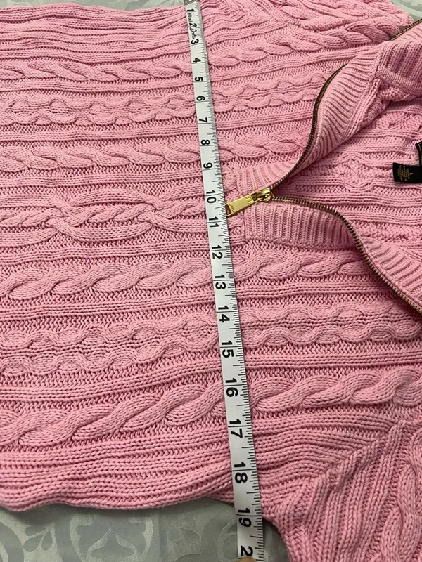 Lauren Ralph Lauren Pink Cable-Knit Half-Zip Turtleneck Sweater - Image 8