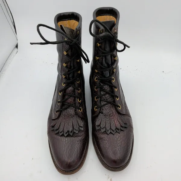 Justin Exotic Leather Packer Roper Boots Women Brown Leather Lace Kiltie 8 B USA - Image 4