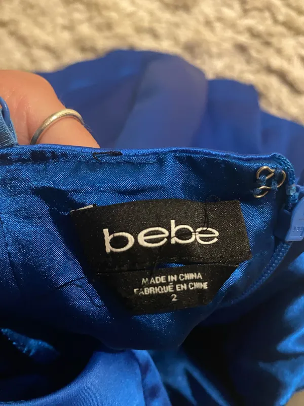 Satin Blue Bebe Mini Dress - Image 3