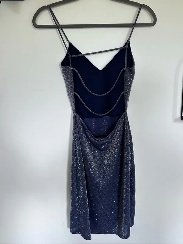 Windsor V Neck Open Strappy Back Sleeveless Glittery Sparkly Mini Dress Small - Image 2