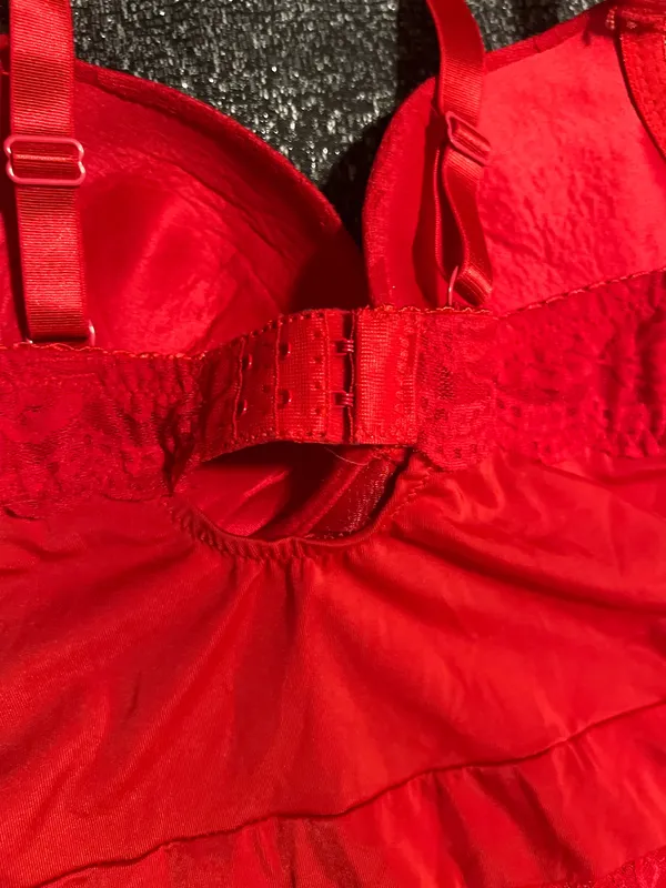 Womens medium Black Fuschia red lace-accented bodysuit-"lingerie as outerwear" - Image 9