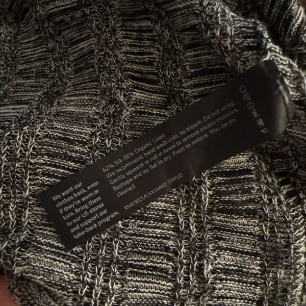 Eileen Fisher Silk Organic Linen Knit Sweater L Black White Textured Boxy Top - Image 11