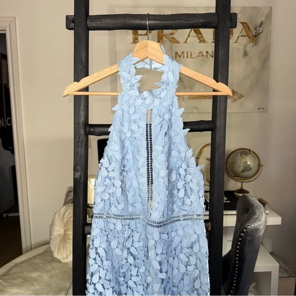 Bardot Gemma Halter Neck Guipure Lace Midi Dress In Dusty Blue Womens 8/M New - Image 4