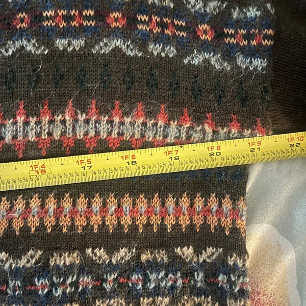 Lands'‎ End Women' Merino Wool V-Neck Long Sleeve Brown Fair Isle Sweater Small - Image 6